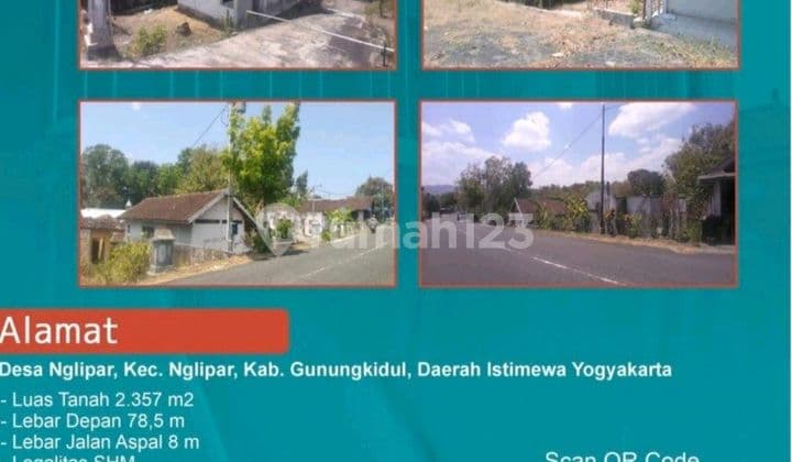 Tanah Murah Lokasi Strategis 0 Jalan Raya Nglipar, Gunung Kidul -diy, Cocok Untuk Usaha Dan Investasispesifikasi : - Luas Tanah 2.357 M²- Lebar Depan 78,5 M - Lebar Jalan Aspal 8 M - Legalitas Shmbenefit :lokasi Bekas Bangunan Sekolah Dan Bekas Pabrik. Li